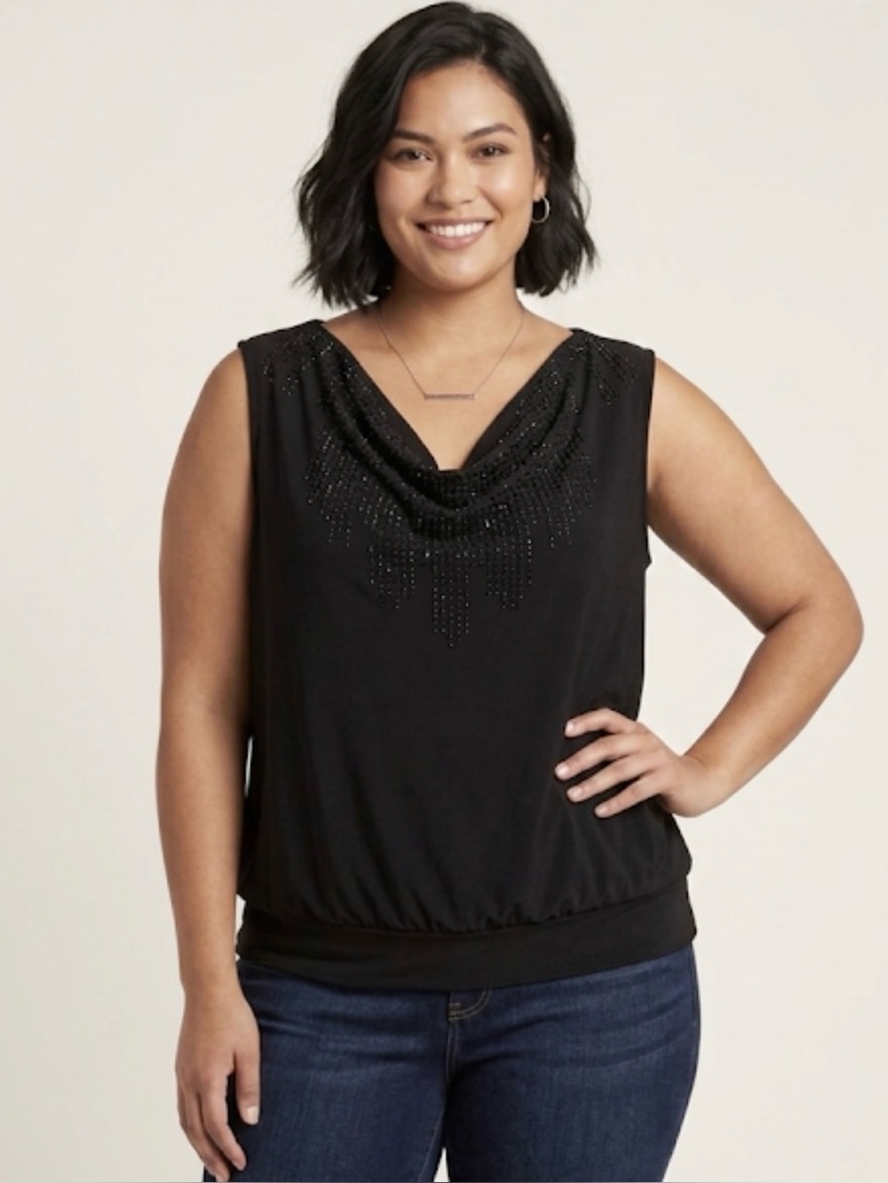 Style & Co. Black Embellished Sleeveless Blouse